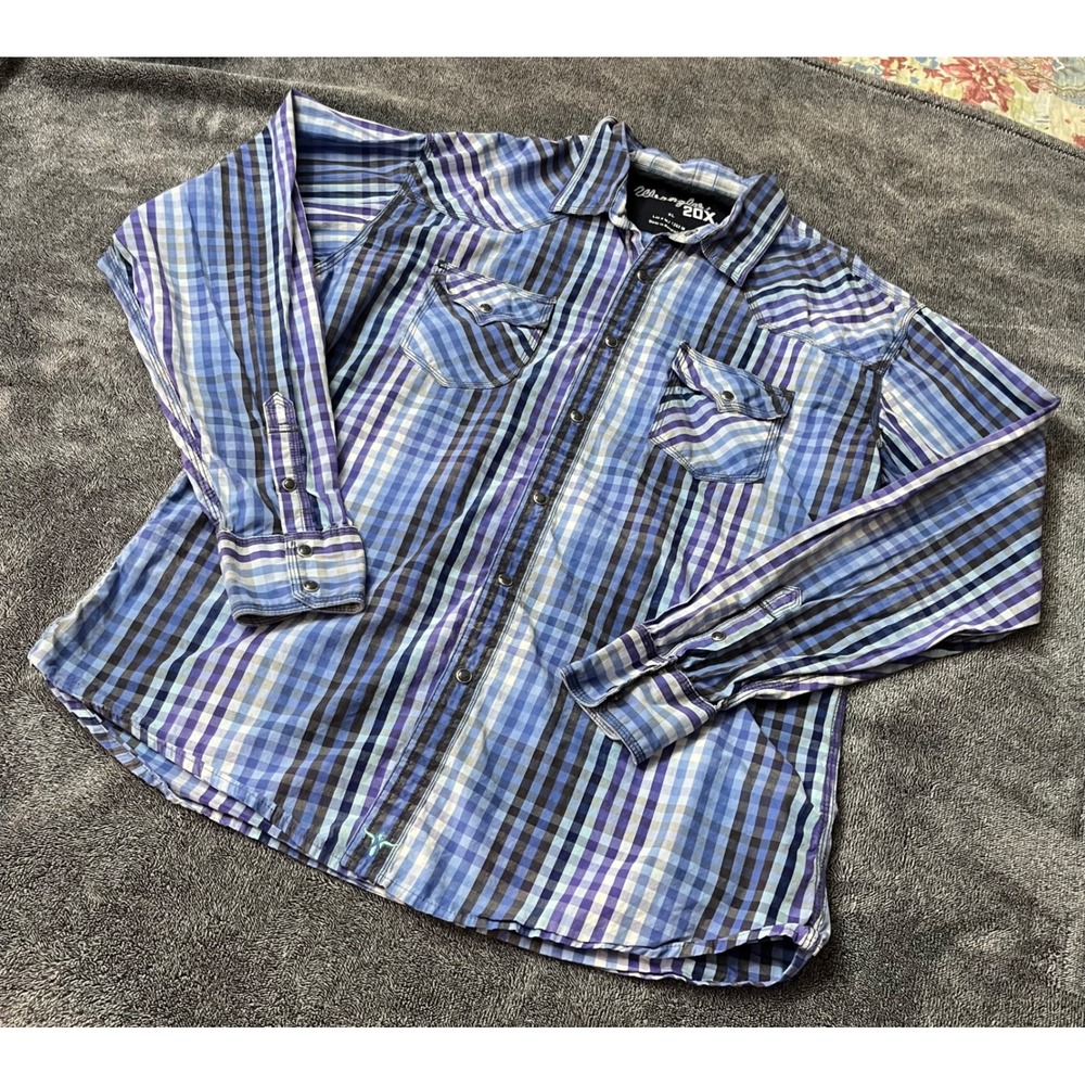 Wrangler 20X Mens XL Purple Plaid Black Pearl Snap Western Shirt Long Sleeve